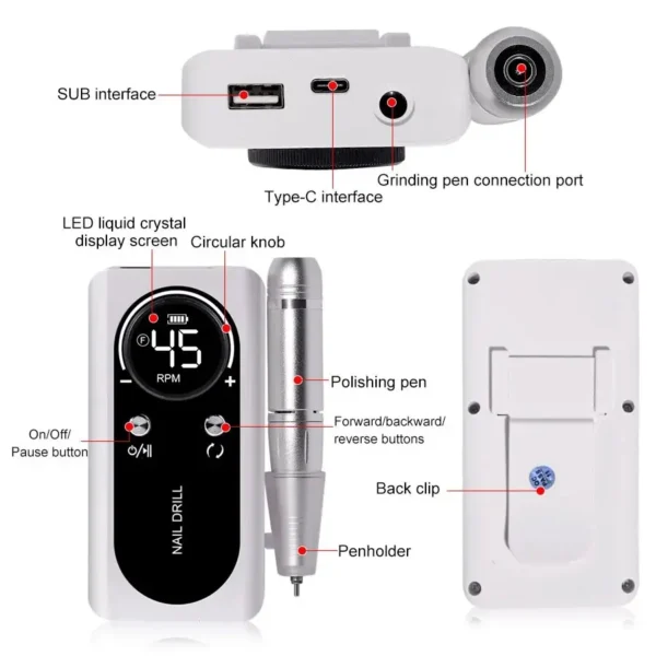 Professional Electric Nail Drill - 45000 RPM - Image 5