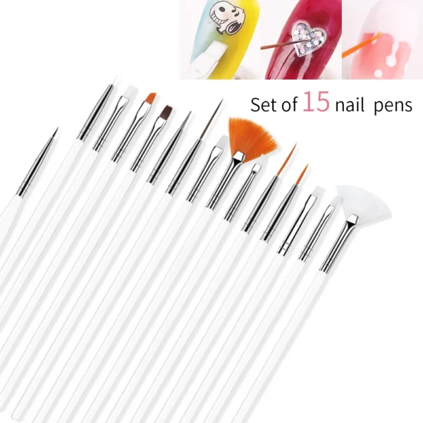 Professional Nail Art Brush Set - 15 Pieces - Image 3