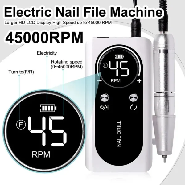 Professional Electric Nail Drill - 45000 RPM - Image 2