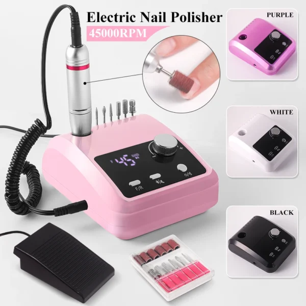 Professional Electric Nail Drill - 45000 RPM with Base Station - Image 6