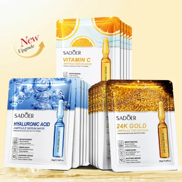 24K Gold & Vitamin C Hydrating Facial Masks - 10 Pieces - Image 2